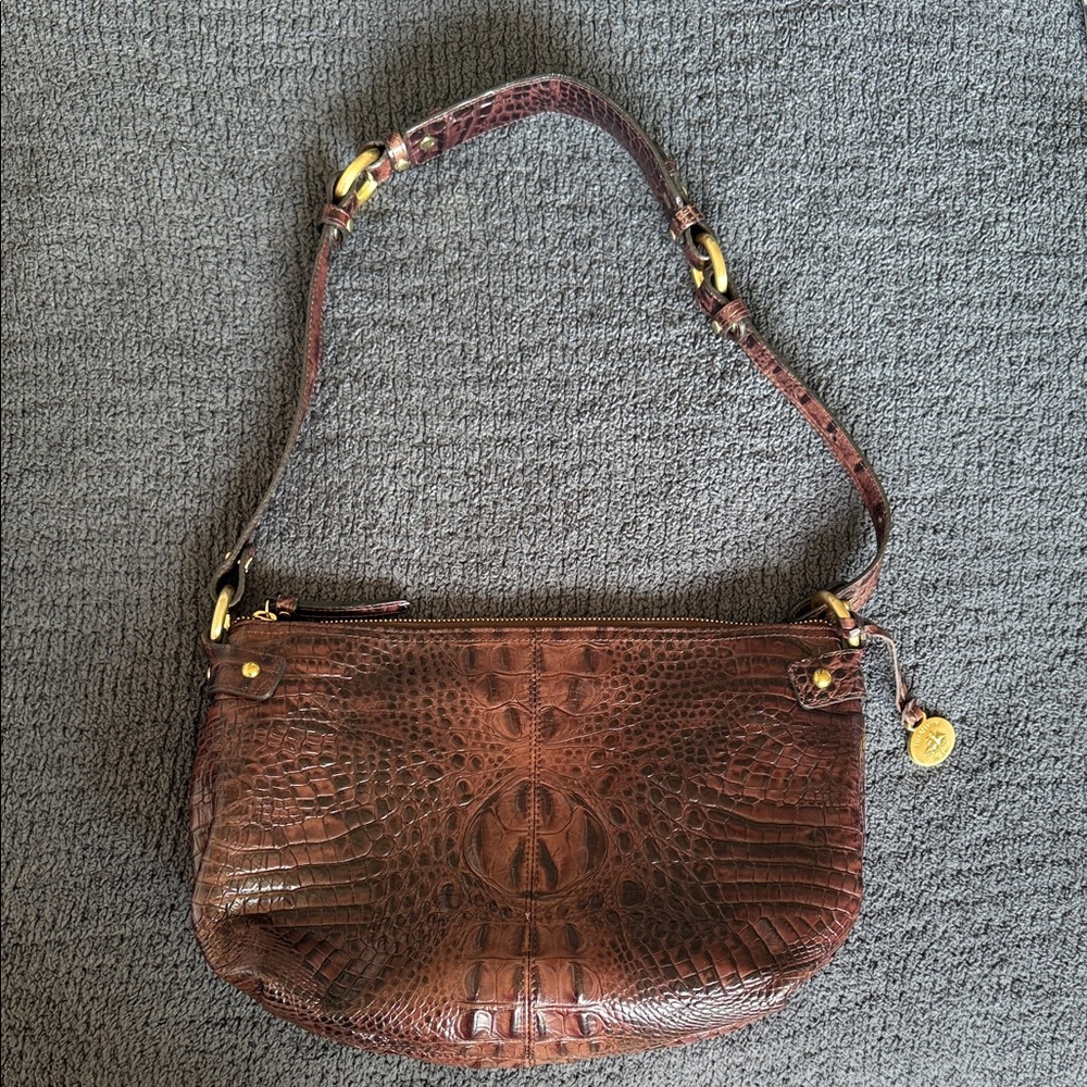 Brahmin Dark Brown Croc-Embossed Shoulder Bag